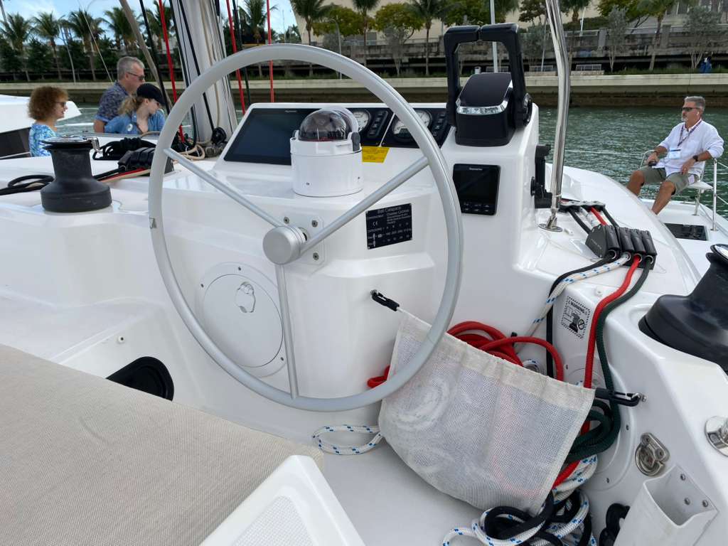 Bali Catspace helm station with wheel, compass, and navigation equipment