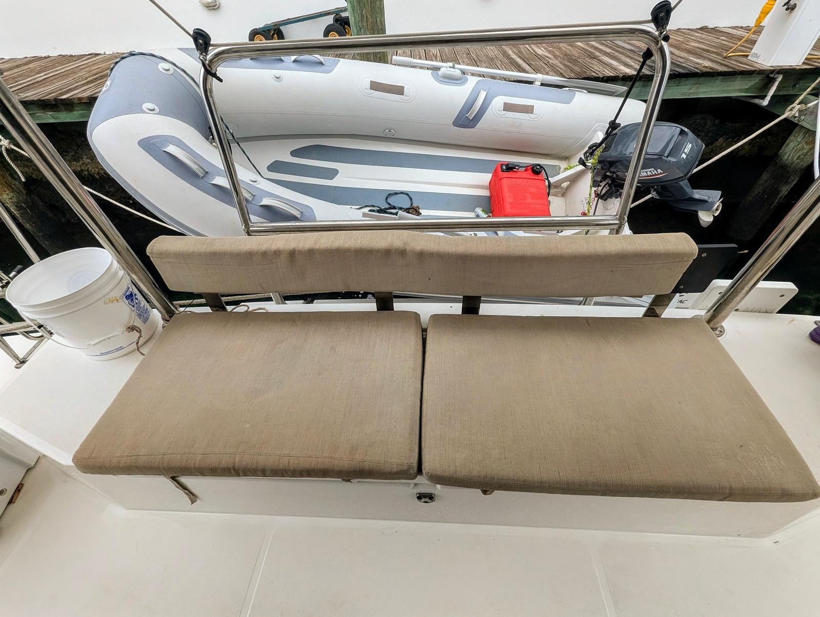 Tender dinghy stored on foredeck