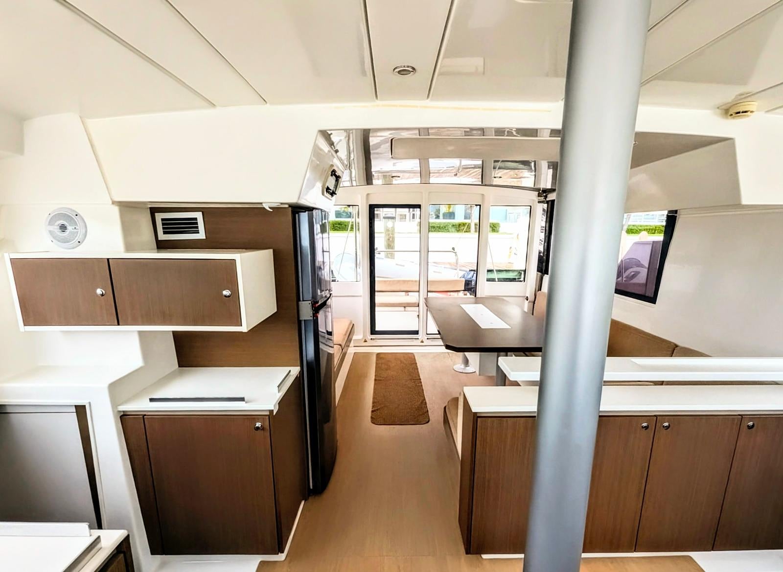 Salon seating area with large windows