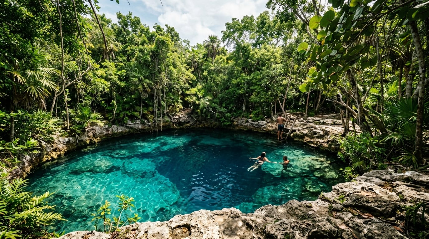 Crystal-clear freshwater blue hole surrounded by limestone and native vegetation at Mermaid's Pool on New Providence