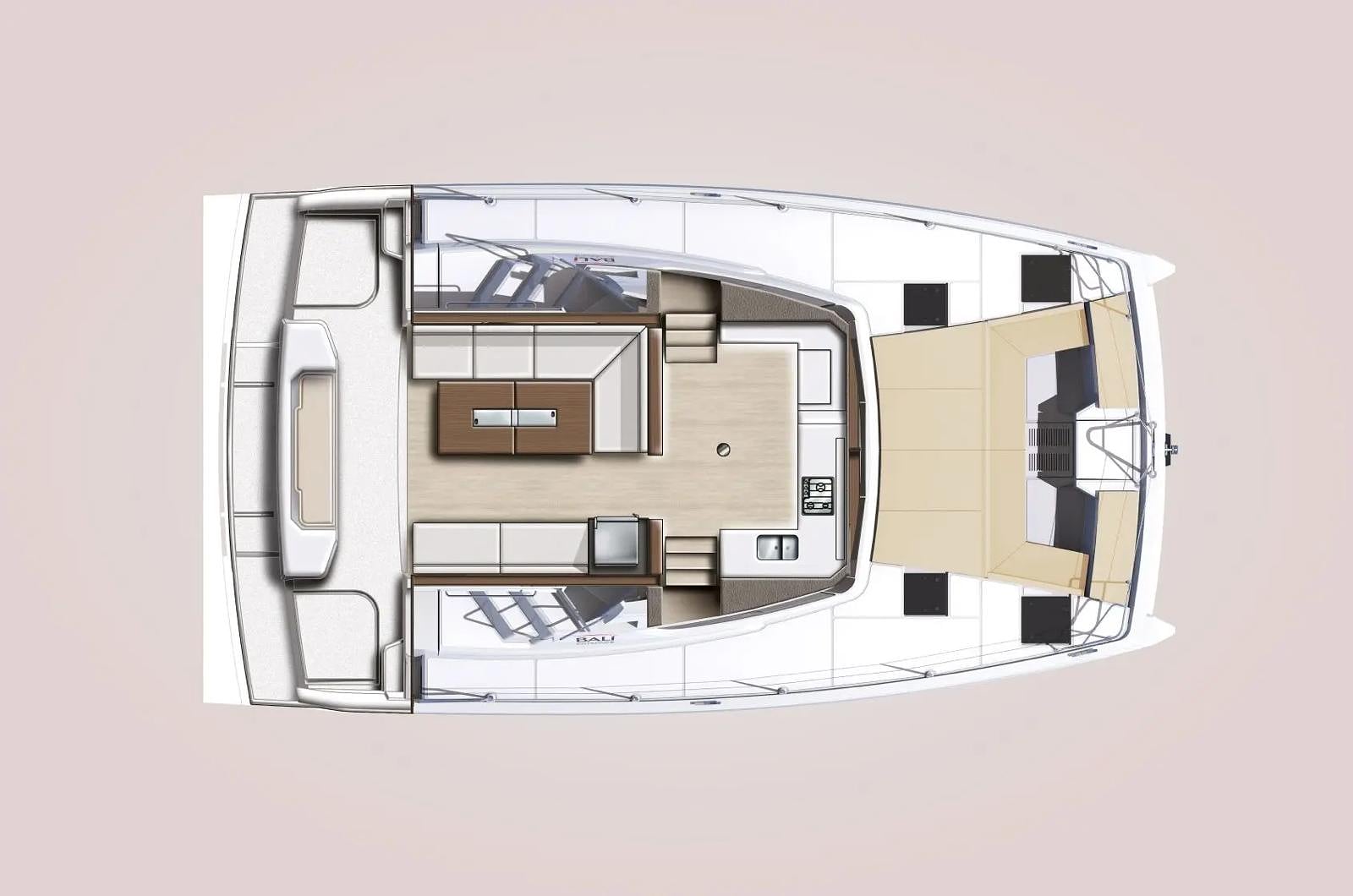 Top-down aerial view of Bali Catspace deck layout